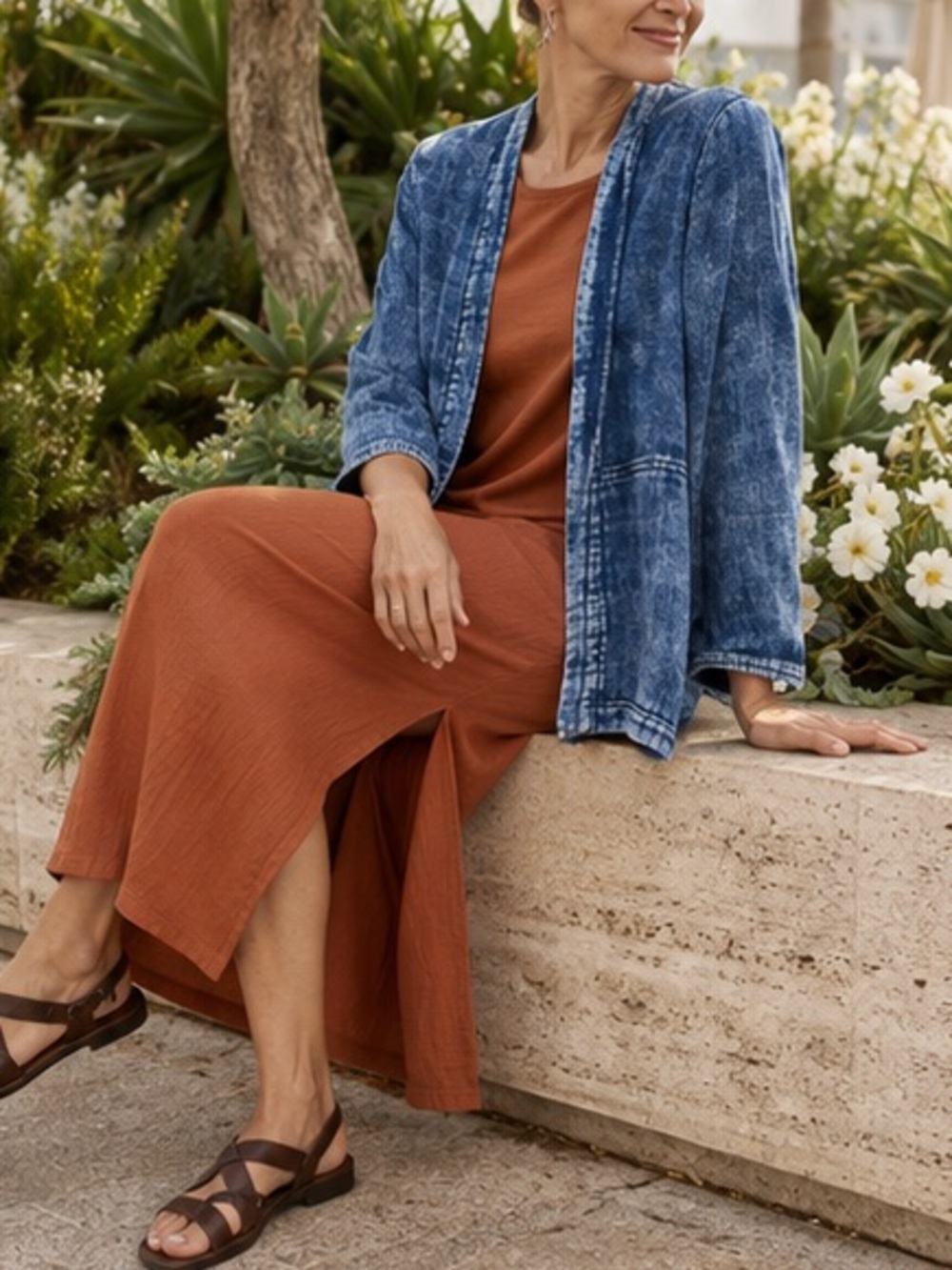 J. Jill Pure Jill Indigo Washed Blue 3/4 Sleeve Lightweight Cardigan Jacket